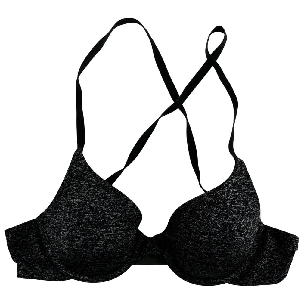 Victoria's Secret Uplift Semi Demi Push-Up Bra Cross Strap Underwired Black 32A